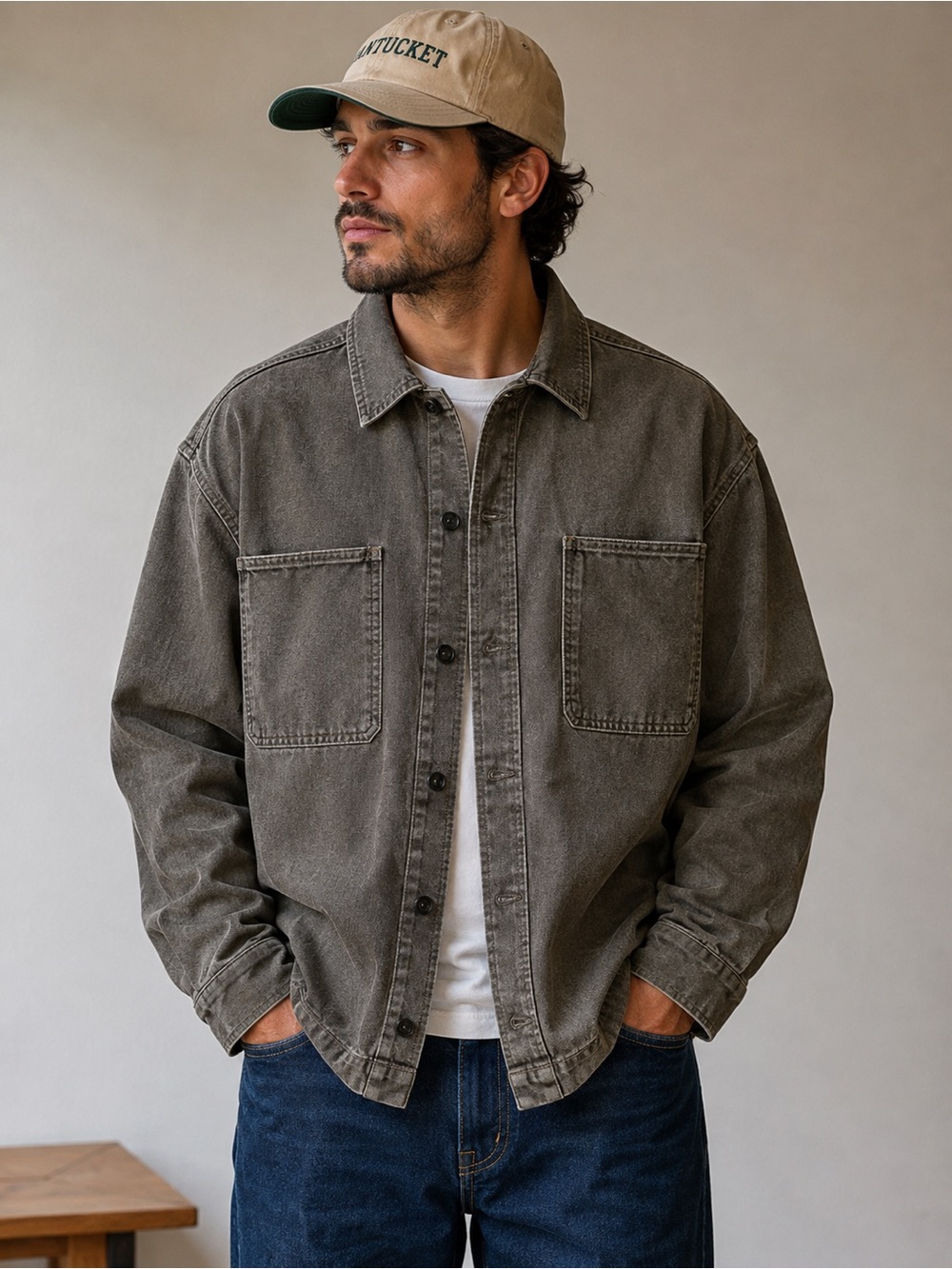 GAP Denim Utility Jacket Men’s Large Espresso Olive Brown 100% Cotton NWT